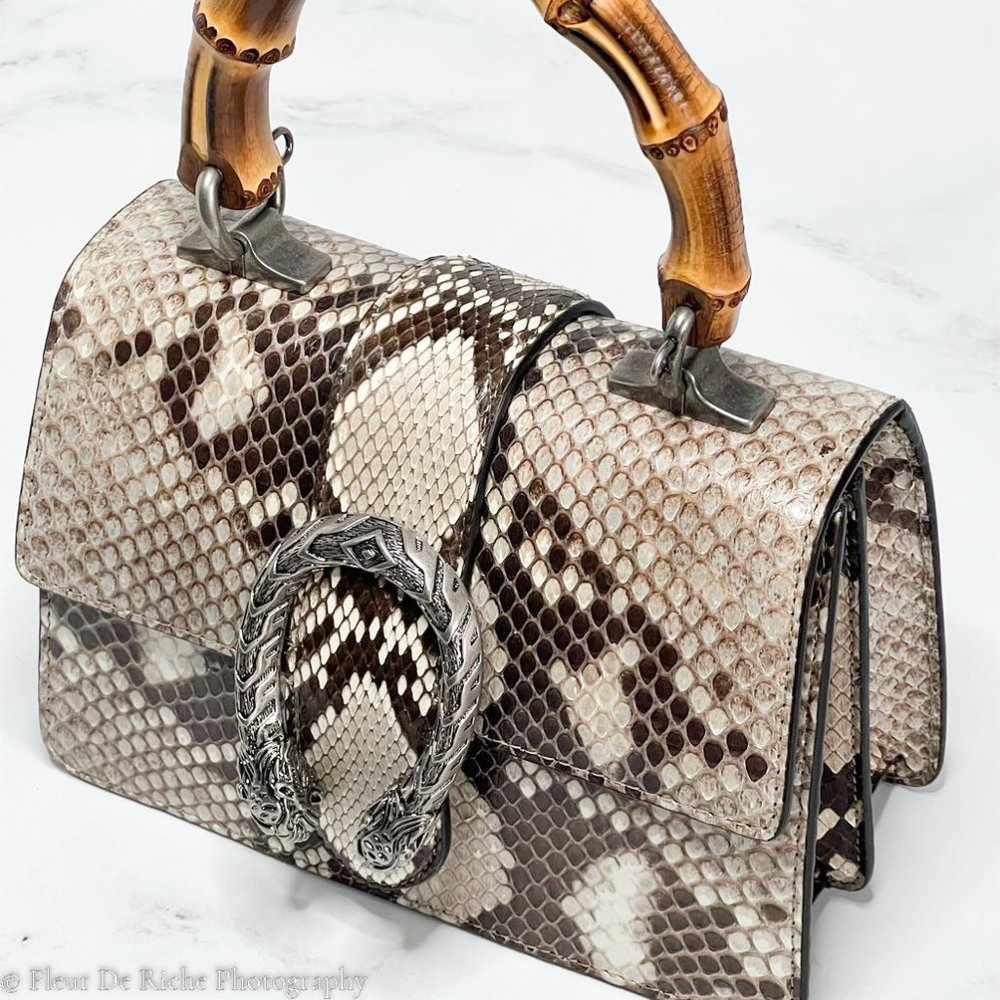 Gucci Cream and Gray Satchel with Bamboo Handle